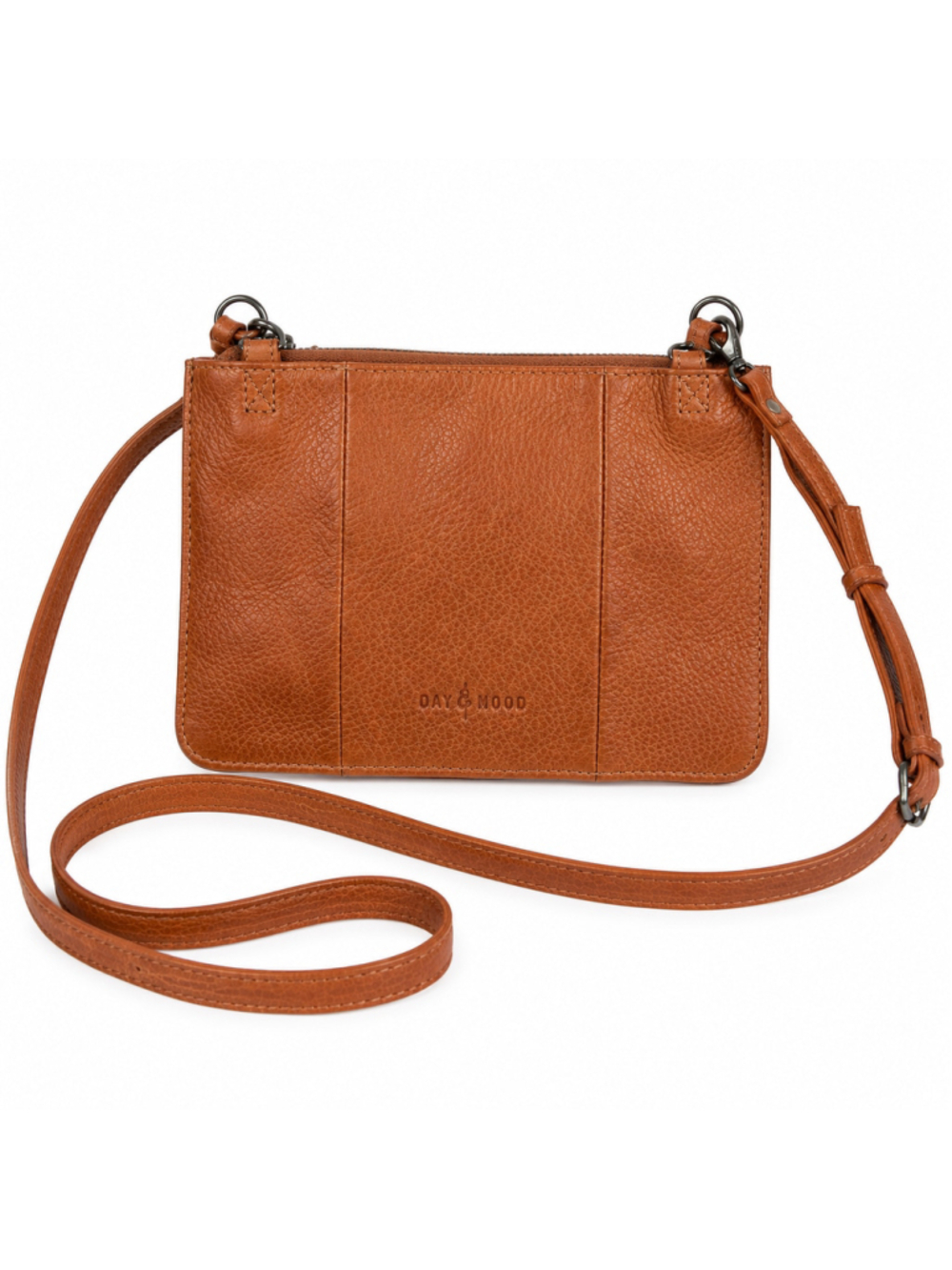 Day & Mood Anthropologie Lily Cognac Brown Pebble Leather Slim Crossbody Purse